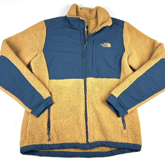 The North Face Deep Pile Jacket Fleece Full Zip Womens Size Medium Brown Blue - Picture 1 of 7